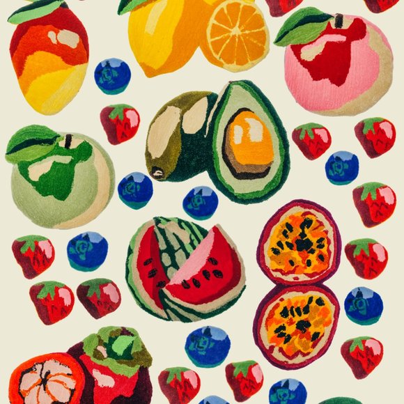 Apple Banana Tufted Rug w/ Up-cycled Quilted Back, Handmade by Coco - Picture 5 of 5